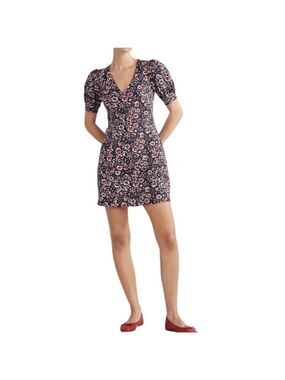 Boden Knit Floral Puff Sleeve V-Neck Dress 6 EUC Vibrant Summer